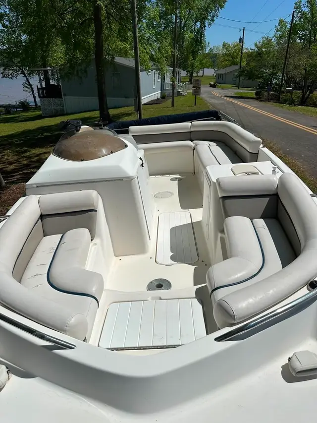 Deck boat bow seating detailed lakeside